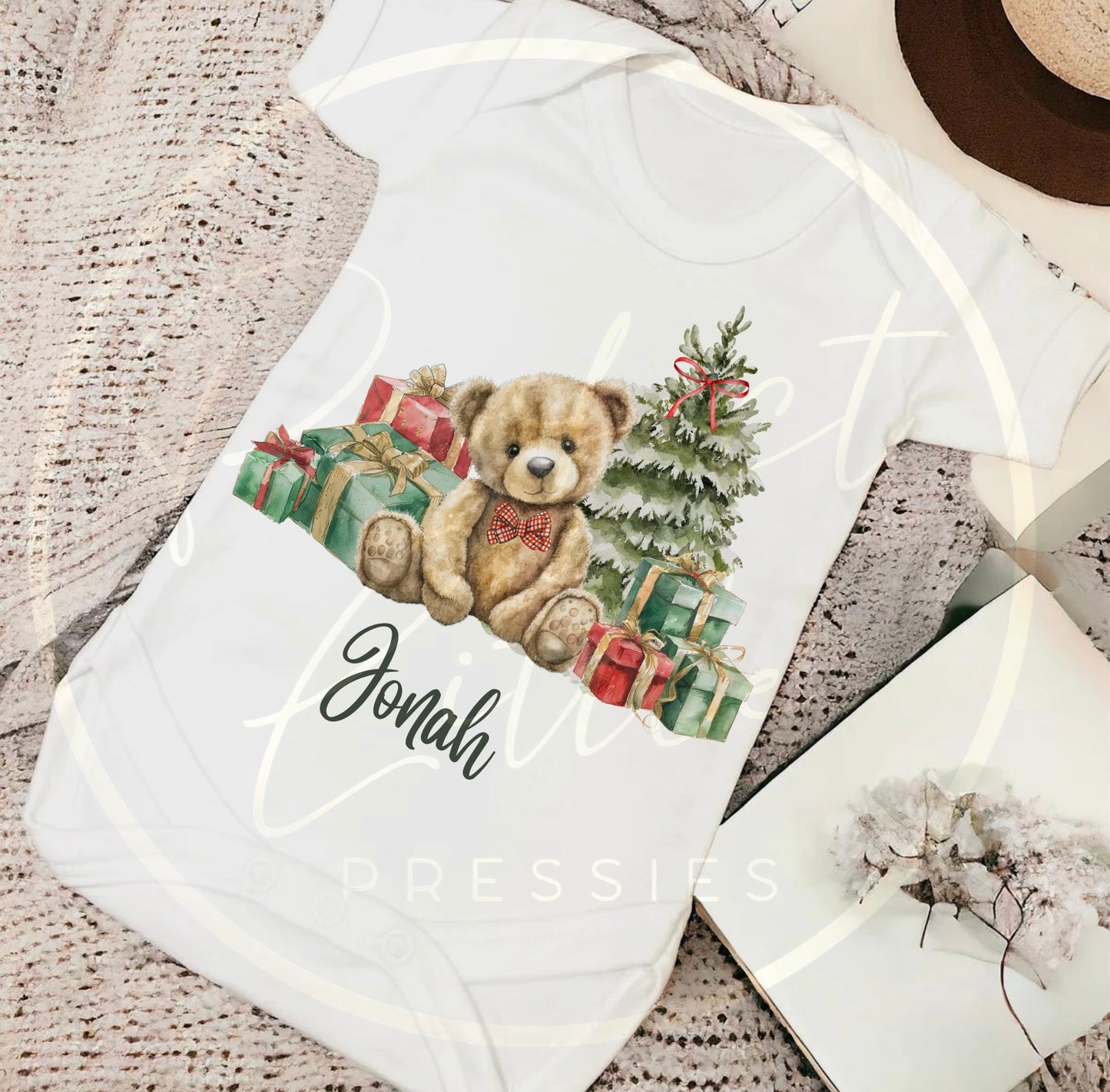 Christmas Baby Grow - Bear Presents Scene