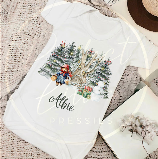 Christmas Baby Grow - Classic Bear Snowman Scene