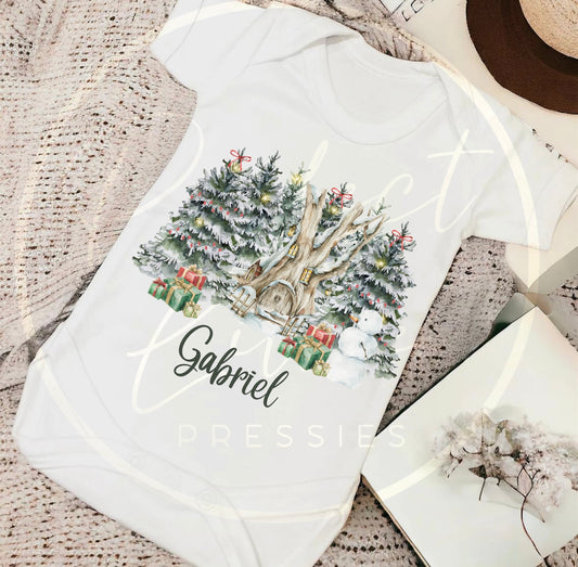 Christmas Baby Grow - Snowman Scene