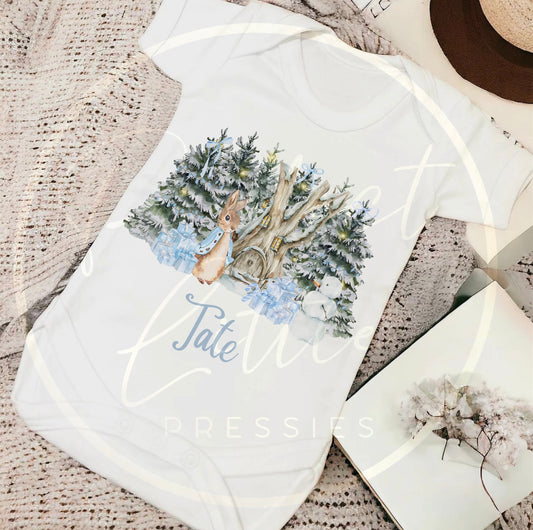 Christmas Baby Grow - Blue Bunny Woodland