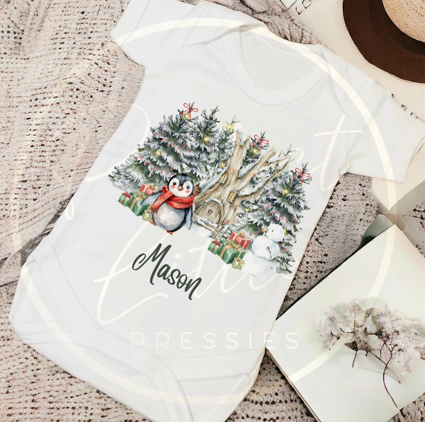Christmas Baby Grow - Penguin Woodland