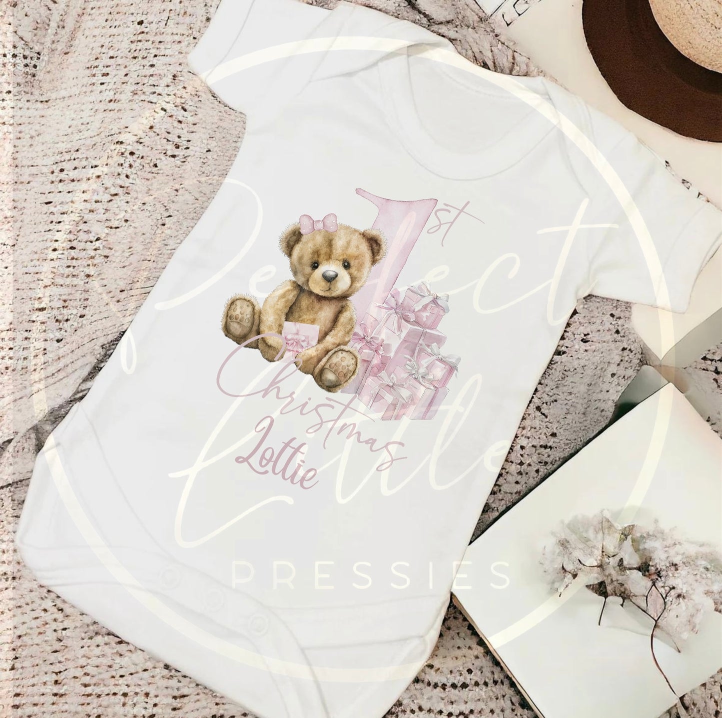 Christmas Baby Grow - 1st Christmas Pink Bear Gift