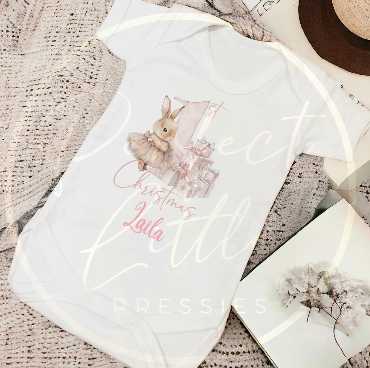 Christmas Baby Grow - 1st Christmas Pink Bunny