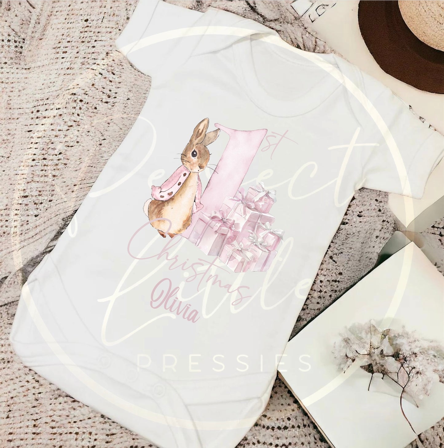 Christmas Baby Grow - Pink Bunny 1st Christmas Gifts