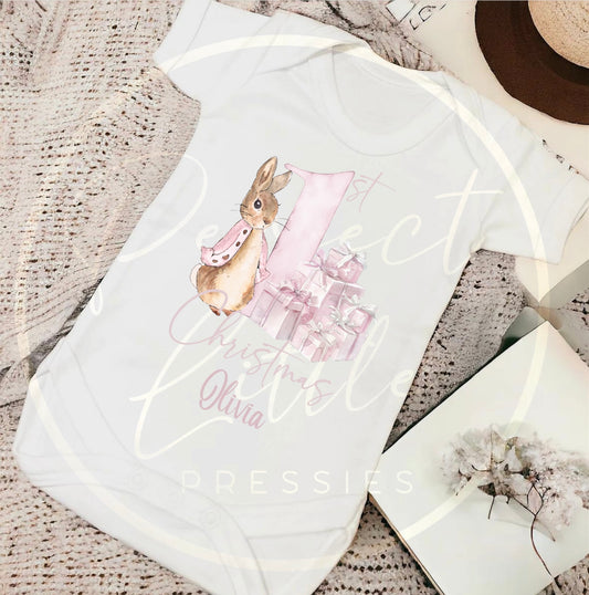 Christmas Baby Grow - Pink Bunny 1st Christmas Gifts