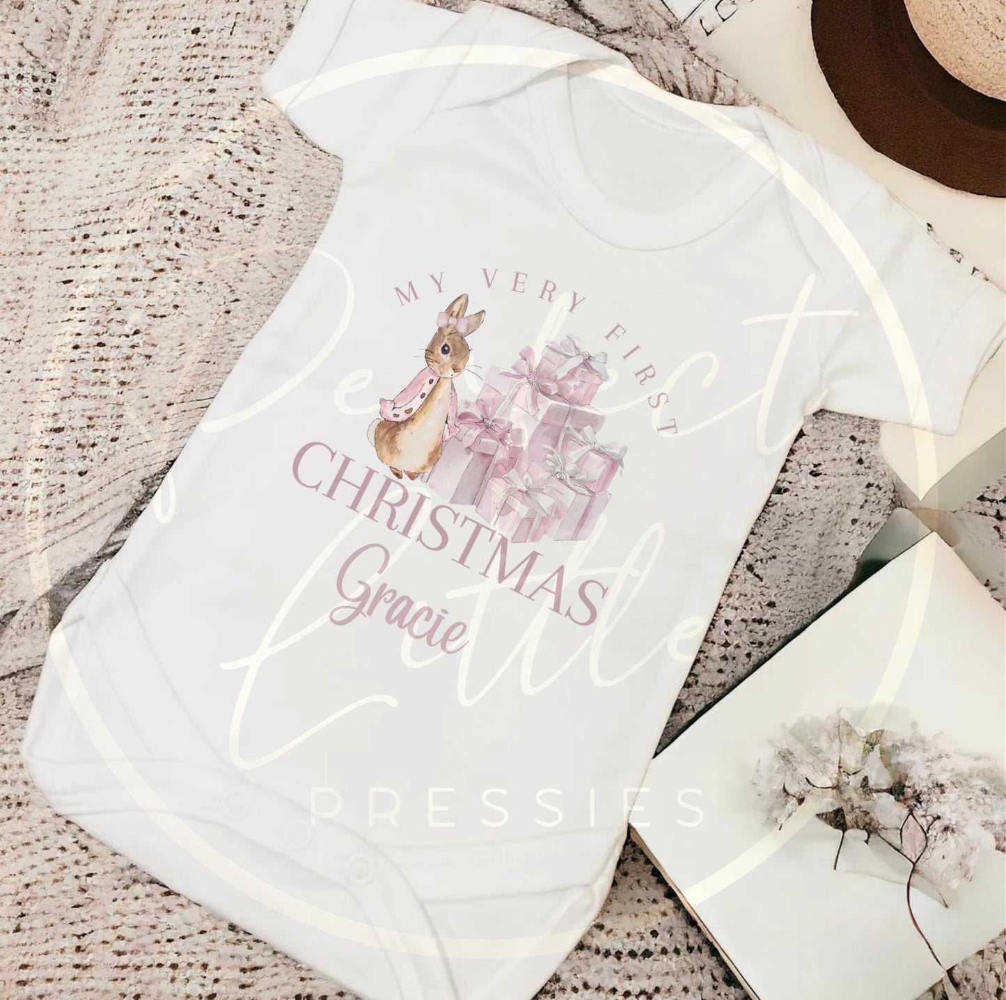 Christmas Baby Grow - Very 1st Christmas Pink Bunny