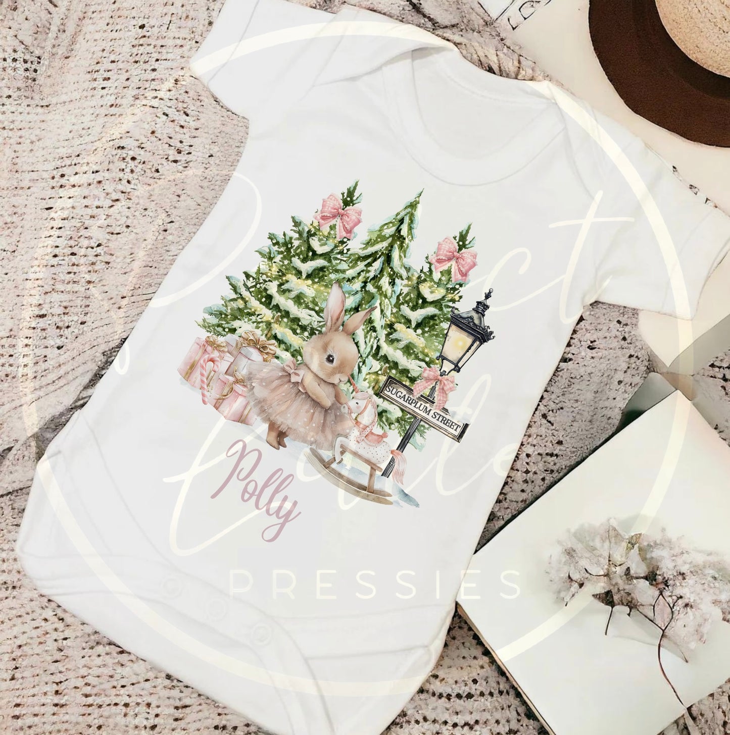 Christmas Baby Grow - Bunny Ballerina Candy Cane Lane