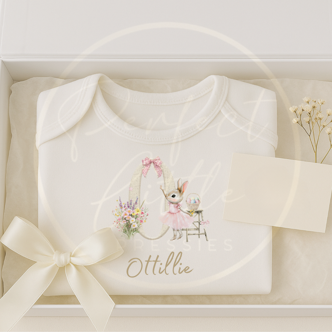 Easter - Soft Bunny Florals Initial Baby Grow