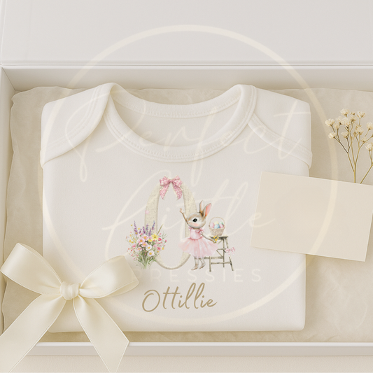 Easter - Soft Bunny Florals Initial Baby Grow