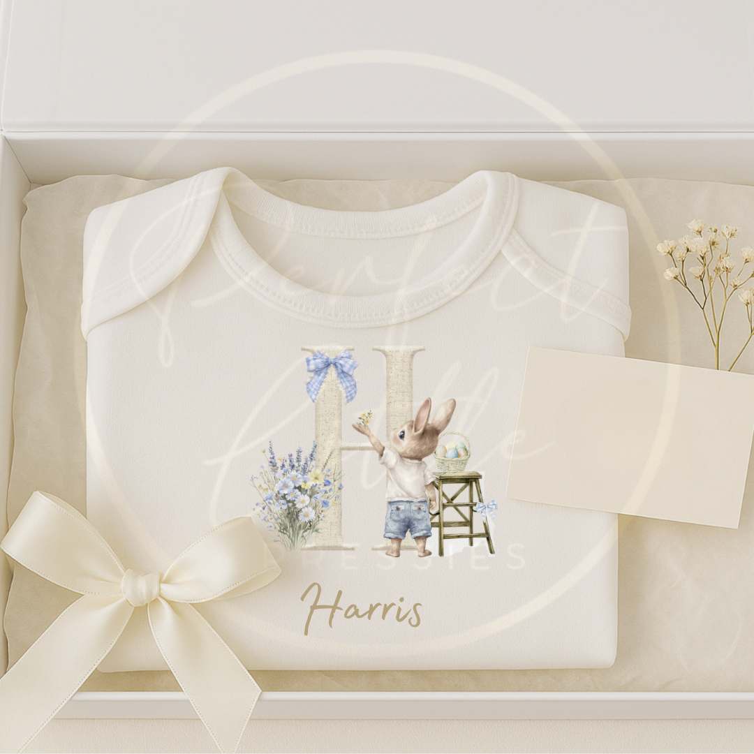 Easter - Soft Bunny Florals Initial Baby Grow