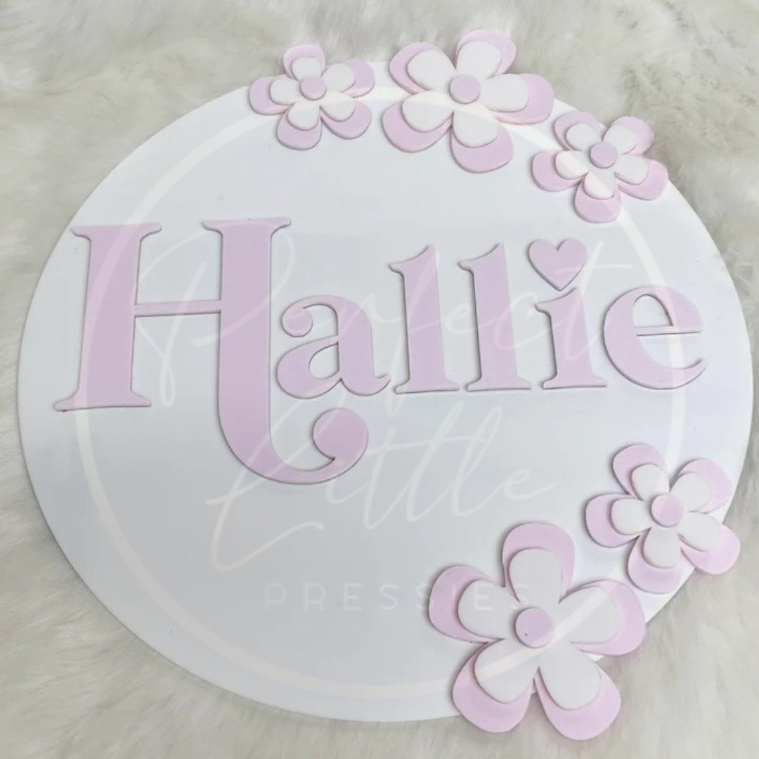 Wall Sign - Acrylic Floral Name 28cm
