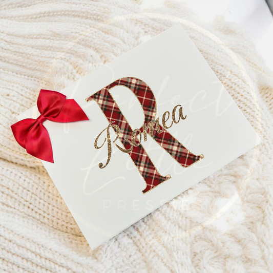 Christmas Box - Red Tartan Initial