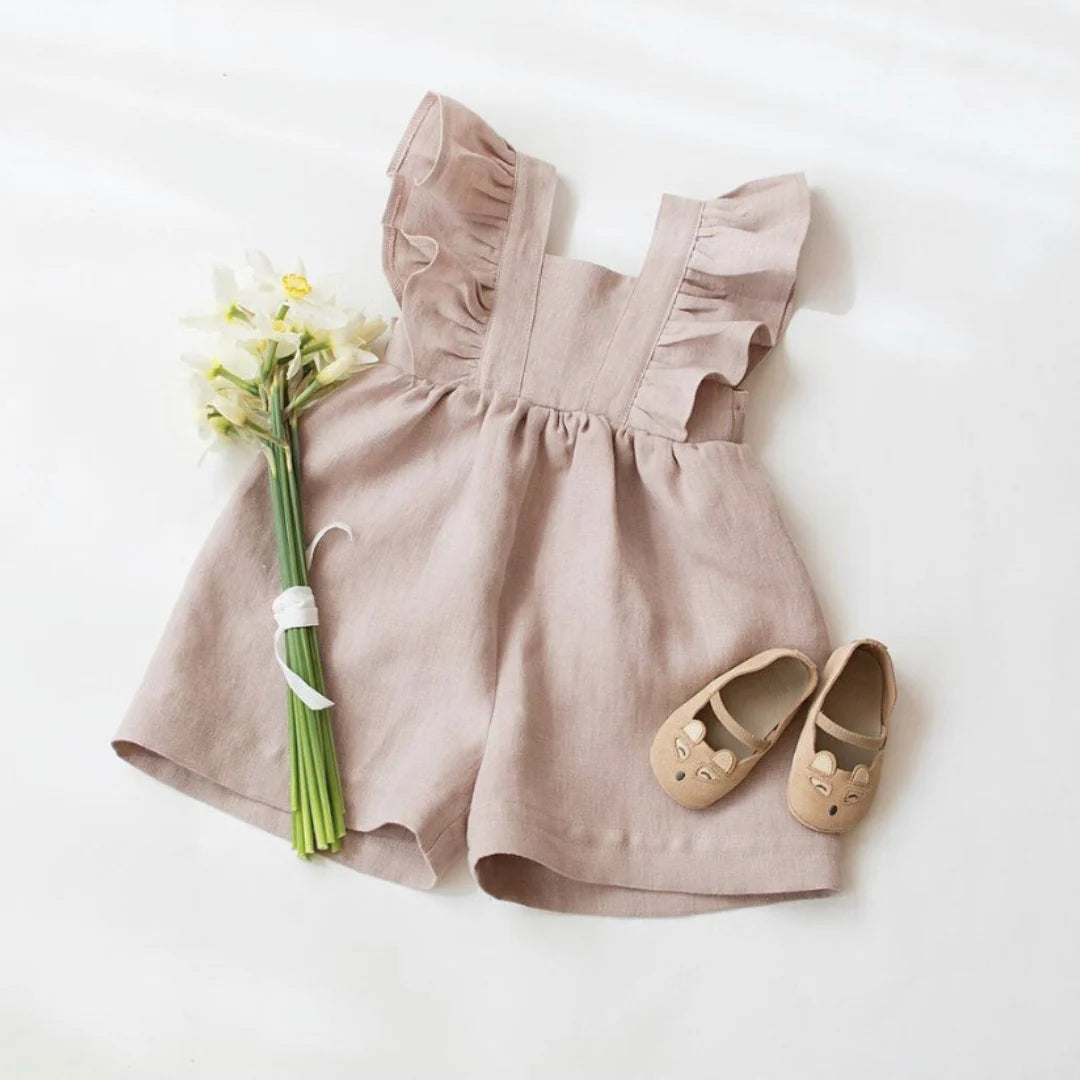 Girls Linen Frill Shoulder Playsuit