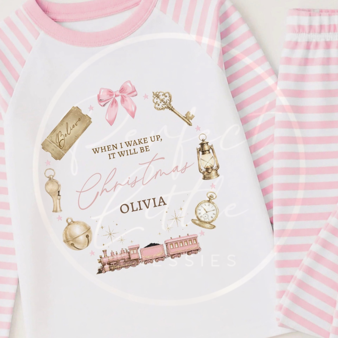 Pyjamas - Christmas Express Train Wreath Pink