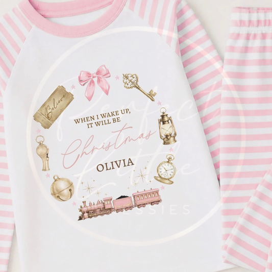 Pyjamas - Christmas Express Train Wreath Pink