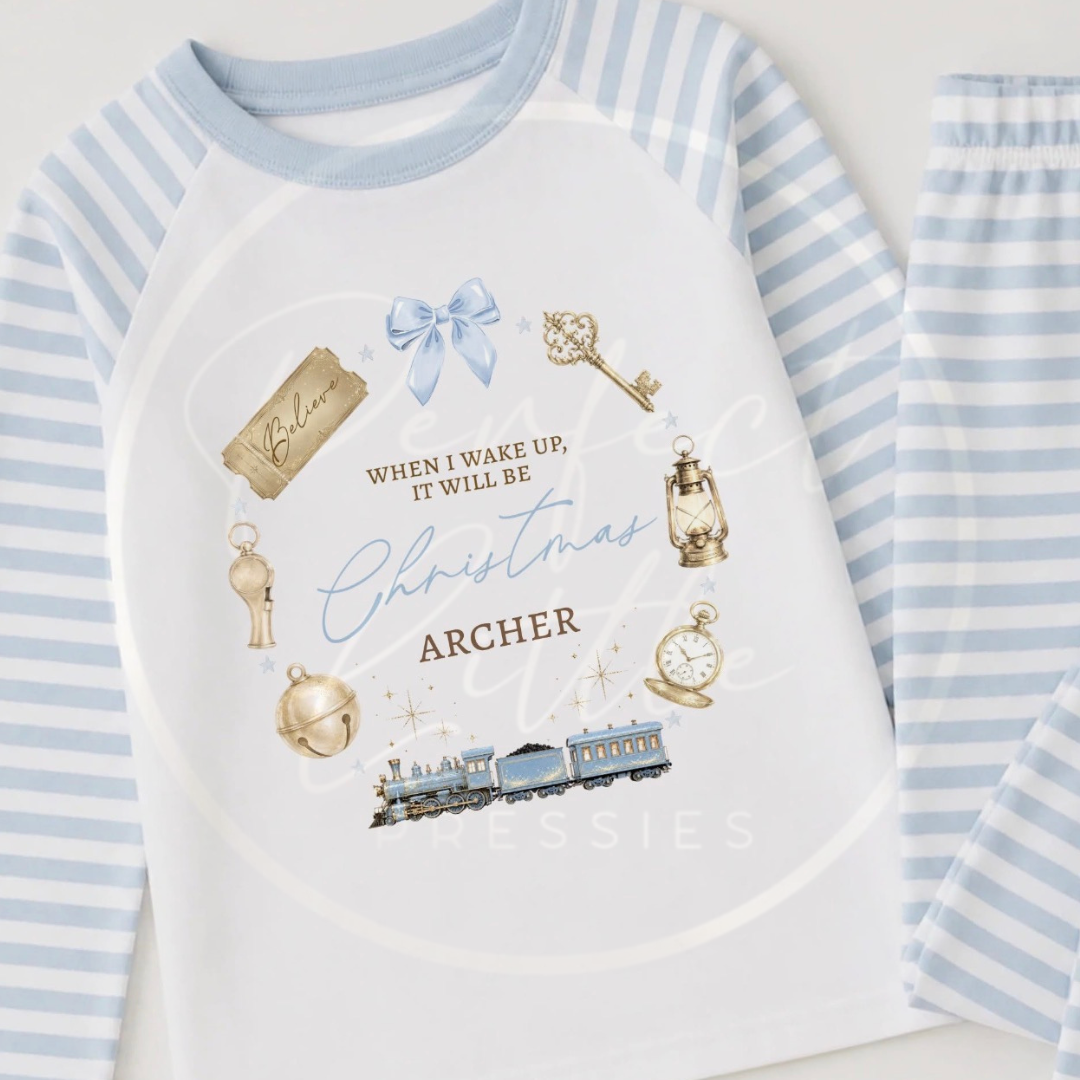 Pyjamas - Blue Christmas Express Train Wreath Blue