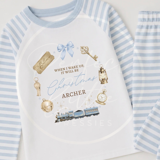 Pyjamas - Blue Christmas Express Train Wreath Blue
