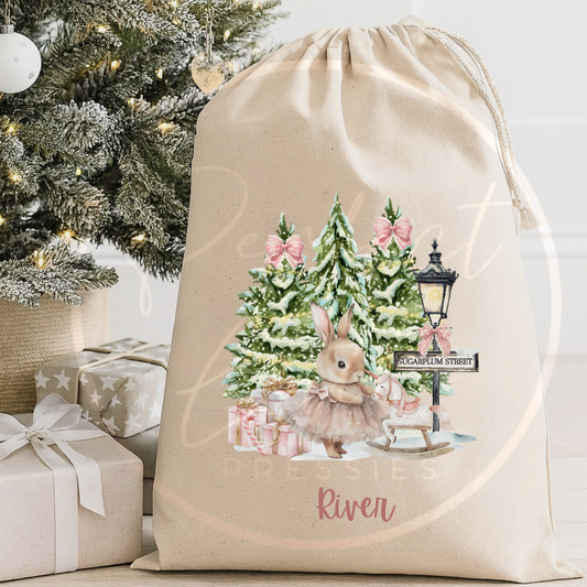 Christmas Sack - Ballerina Bunny Candy Cane Lane