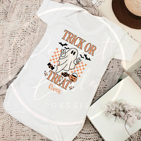 Halloween Orange Trick Or Treat Baby Grow