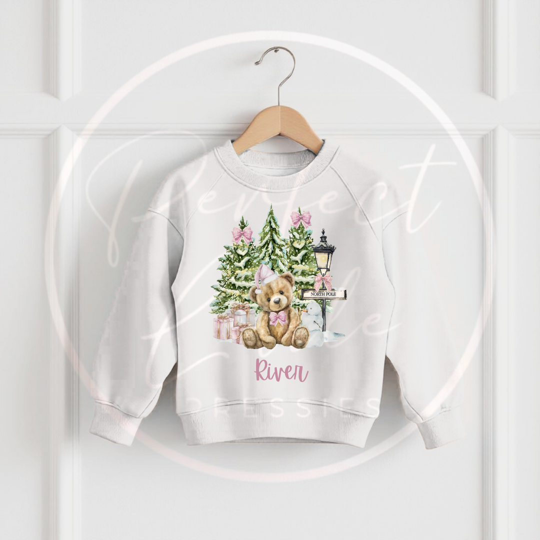 Christmas Sweatshirt - Pink Bear North Pole