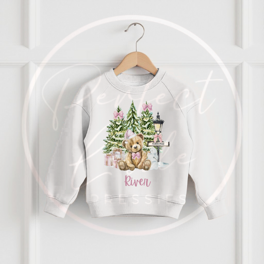 Christmas Sweatshirt - Pink Bear North Pole