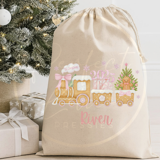 Christmas Sack - 1st Christmas Pink Train