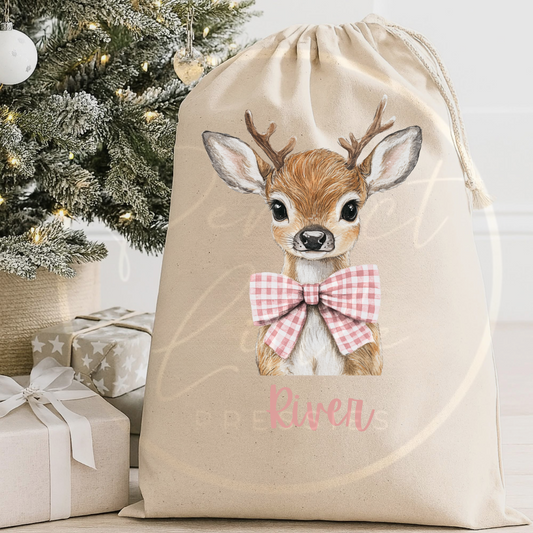 Christmas Sack - Pink Reindeer
