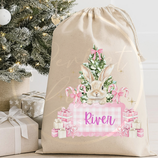 Christmas Sack - Pink Gingham Bunny