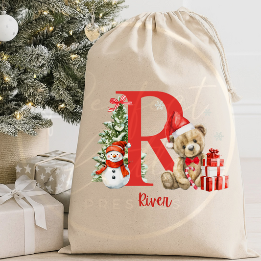 Christmas Sack - Red Bear Initial