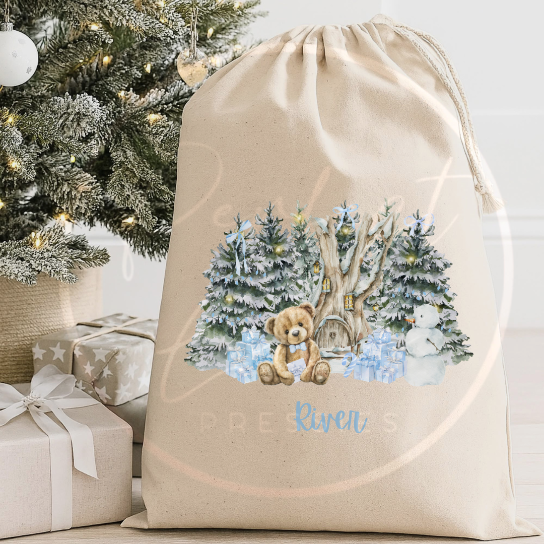 Christmas Sack - Blue North Pole Bear/Gifts