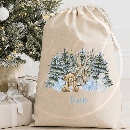 Christmas Sack - Blue North Pole Bear/Gifts