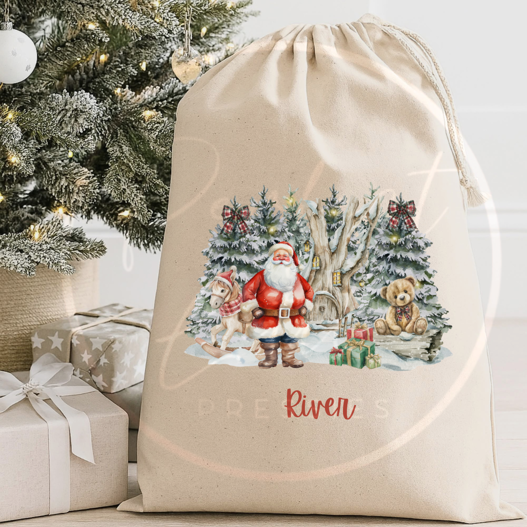 Christmas Sack - Santa Woodland Scene