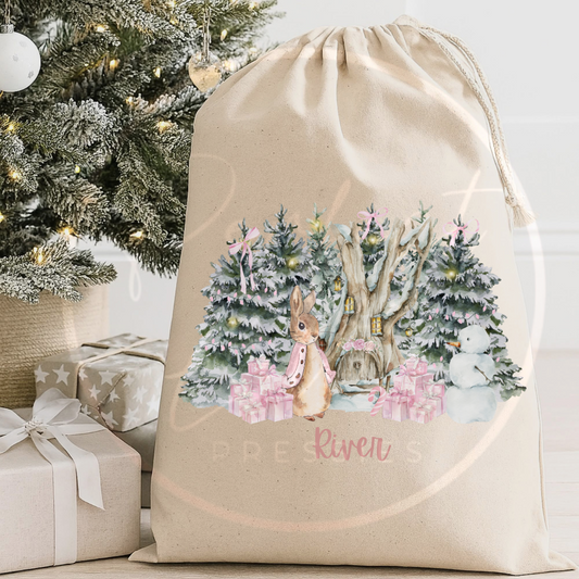 Christmas Sack - Pink Rabbit North Pole