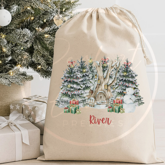Christmas Sack - Snowman Scene