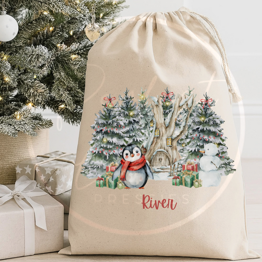 Christmas Sack - Penguin Scene