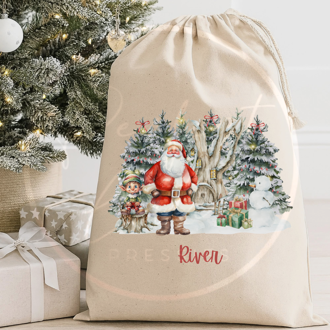 Christmas Sack - Santa/Elf Scene