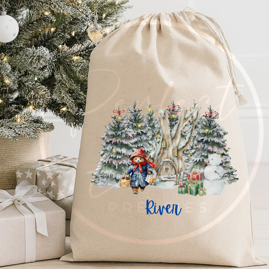 Christmas Sack - Classic Bear Snowman Woodland