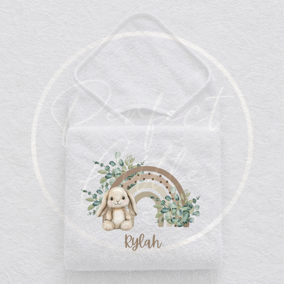 Baby Hooded Towel - Bunny Rainbow Design