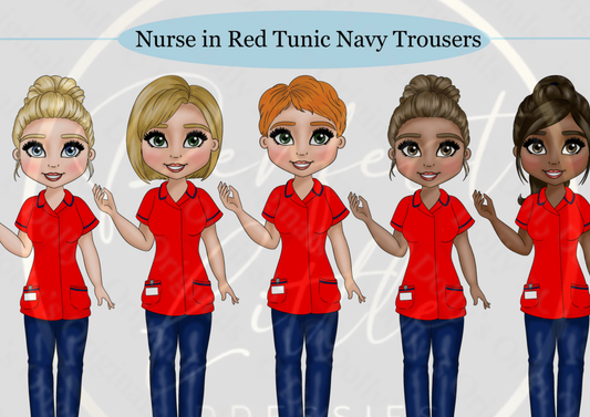 DESIGN A DOLLY - Nurse In Red Tunic Navy Trousers