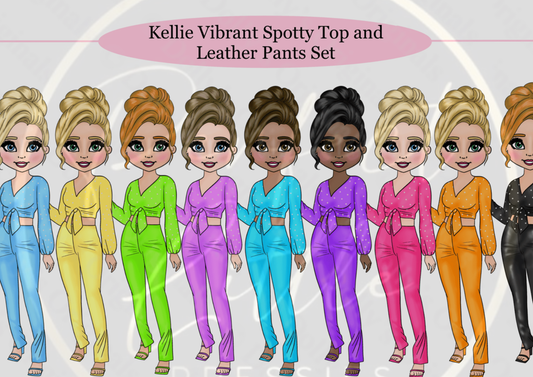 DESIGN A DOLLY - Kellie Vibrant Spotty Top Leather Pants
