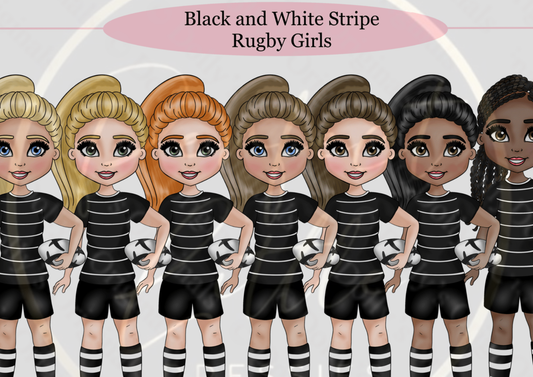 DESIGN A DOLLY - Black And White Stripe Rugby Girls