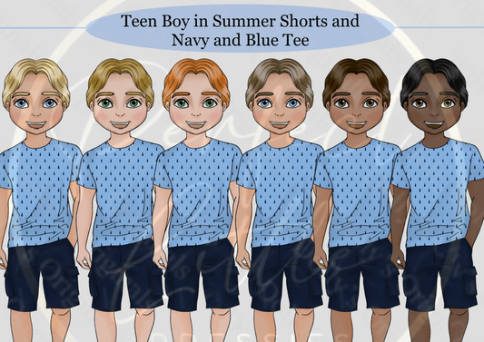 DESIGN A DOLLY - Teen Boy Summer Shorts Navy Blue Tee
