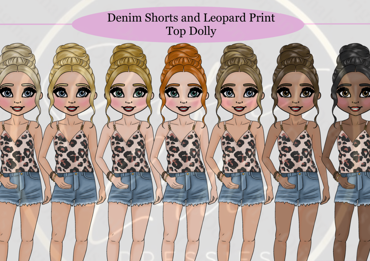 DESIGN A DOLLY - Denim Shorts Leopard Print Top