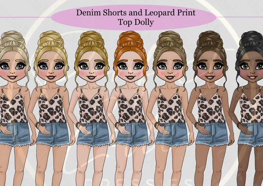 DESIGN A DOLLY - Denim Shorts Leopard Print Top