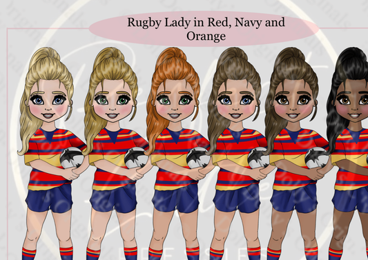 DESIGN A DOLLY - Rugby Lady Red Navy Orange