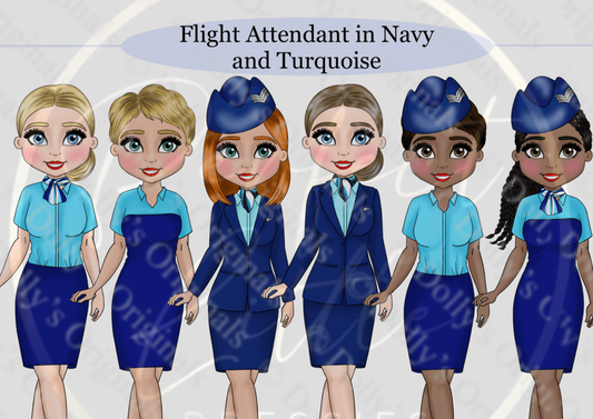 DESIGN A DOLLY - Flight Attendant Navy Turquoise