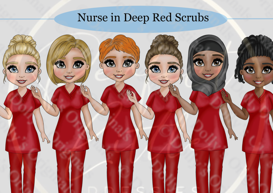 DESIGN A DOLLY - Nurse Deep Red Scrubs