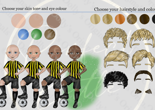 DESIGN A DOLLY - Football Yellow Black Stripes