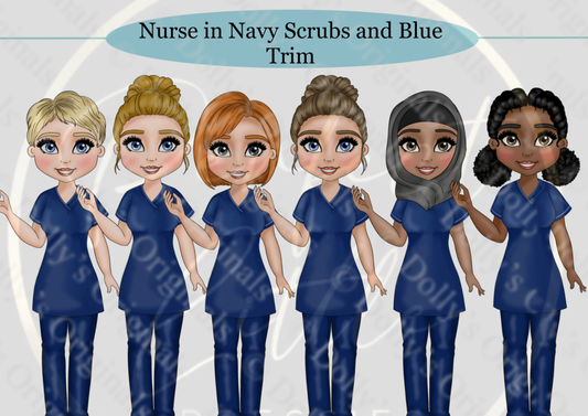 DESIGN A DOLLY - Nurse Navy Scrubs Blue Trim