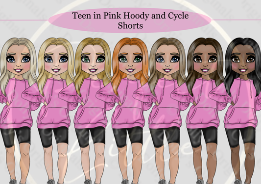 DESIGN A DOLLY - Teen Girl Pink Hoodie Cycle Shorts